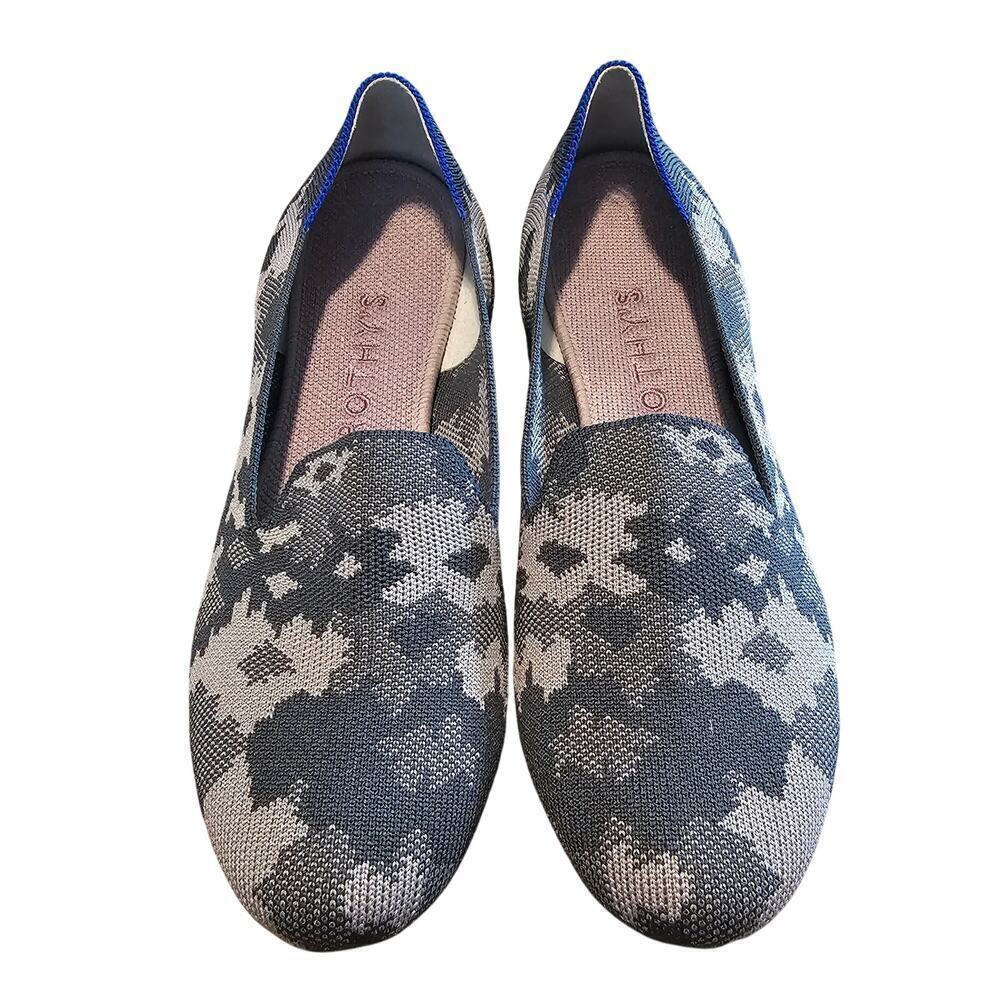 Rothy's Botanicamo Gray Loafers Women Size 9.5 Floral Camo Flats Slip On Casual